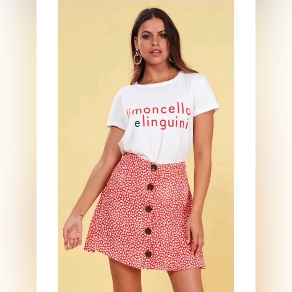 MinkPink Women's Orange Tiny Bloom Sunset Silhouette Mini Skirt Size S New NWT